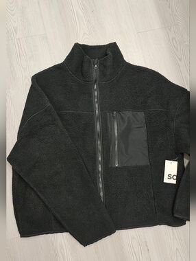 Kohl's Black Sherpa Zip-Up Jacket with Chest Pocket